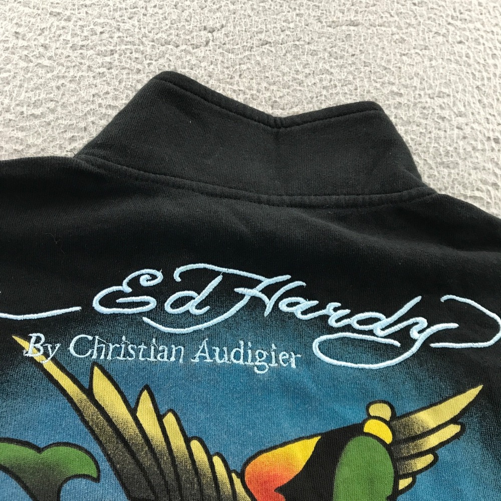 Vintage Y2K Ed Hardy Jacket Womens Large Black Embroidered Skull Love Kills Zip - Picture 8 of 16